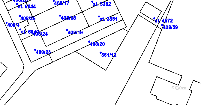 Parcela st. 361/12 v KÚ Břeclav, Katastrální mapa