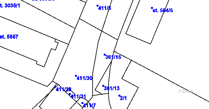 Parcela st. 361/15 v KÚ Břeclav, Katastrální mapa