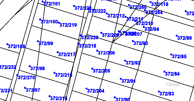 Parcela st. 372/206 v KÚ Břeclav, Katastrální mapa