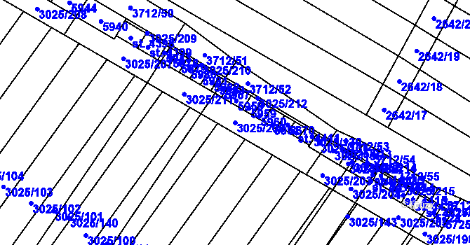 Parcela st. 3025/206 v KÚ Břeclav, Katastrální mapa