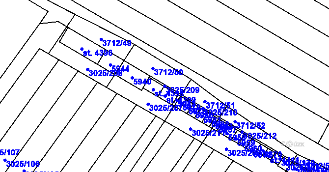 Parcela st. 3025/209 v KÚ Břeclav, Katastrální mapa