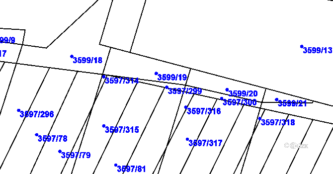 Parcela st. 3597/299 v KÚ Břeclav, Katastrální mapa