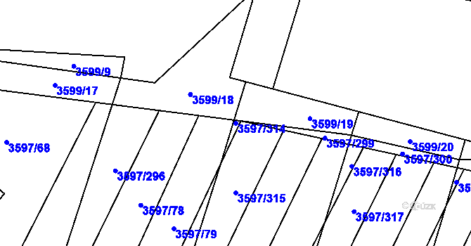 Parcela st. 3597/314 v KÚ Břeclav, Katastrální mapa