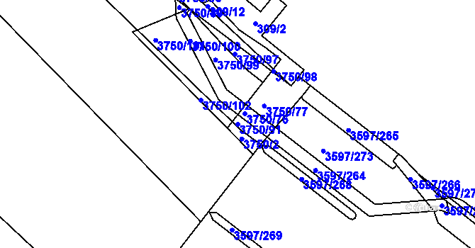 Parcela st. 3750/91 v KÚ Břeclav, Katastrální mapa