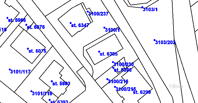 Parcela st. 6305 v KÚ Břeclav, Katastrální mapa