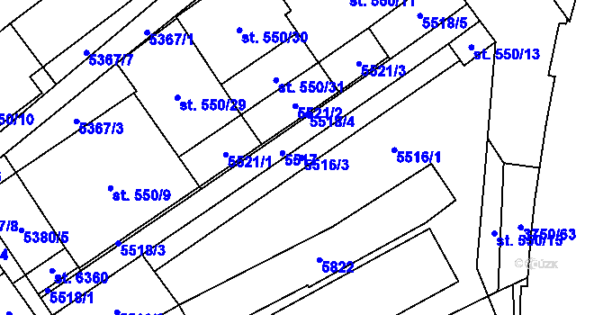 Parcela st. 5516/3 v KÚ Břeclav, Katastrální mapa