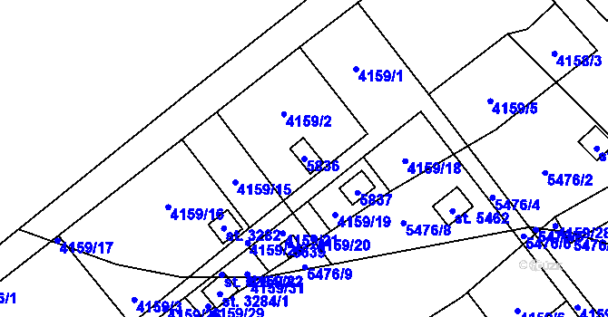 Parcela st. 5836 v KÚ Břeclav, Katastrální mapa