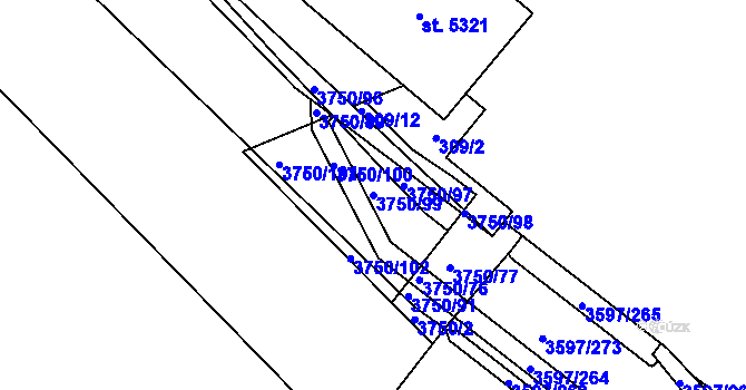 Parcela st. 3750/99 v KÚ Břeclav, Katastrální mapa
