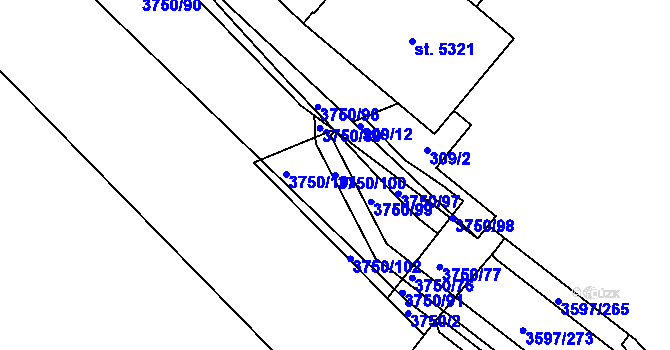 Parcela st. 3750/100 v KÚ Břeclav, Katastrální mapa