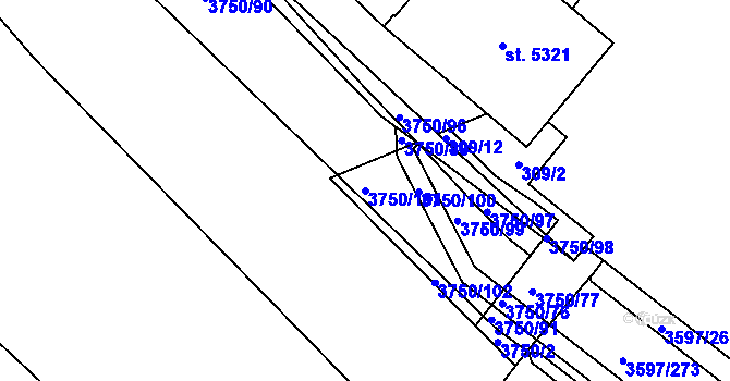 Parcela st. 3750/101 v KÚ Břeclav, Katastrální mapa