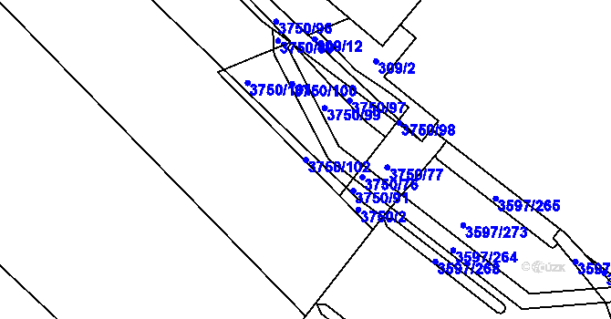 Parcela st. 3750/102 v KÚ Břeclav, Katastrální mapa