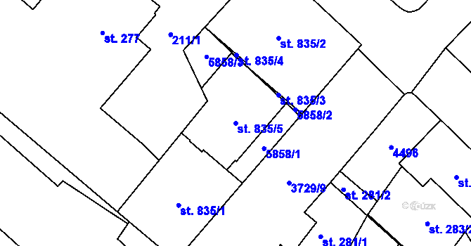 Parcela st. 835/5 v KÚ Břeclav, Katastrální mapa