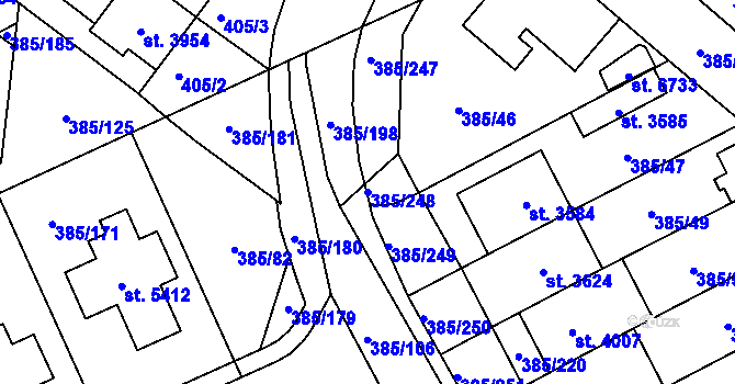 Parcela st. 385/248 v KÚ Břeclav, Katastrální mapa