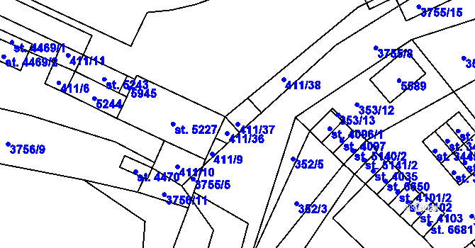 Parcela st. 411/37 v KÚ Břeclav, Katastrální mapa