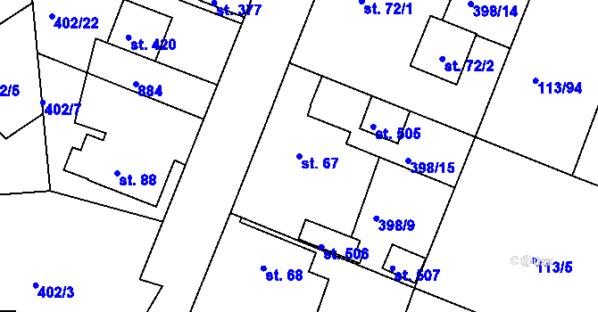 Parcela st. 67 v KÚ Břehy, Katastrální mapa