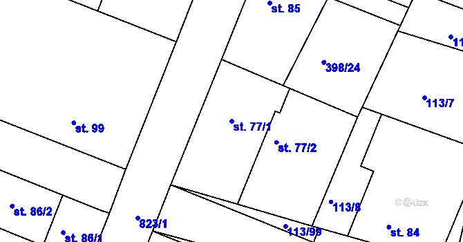 Parcela st. 77/1 v KÚ Břehy, Katastrální mapa