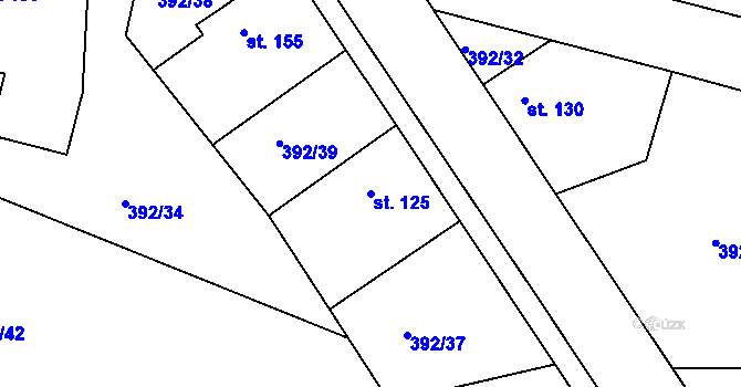 Parcela st. 125 v KÚ Břehy, Katastrální mapa