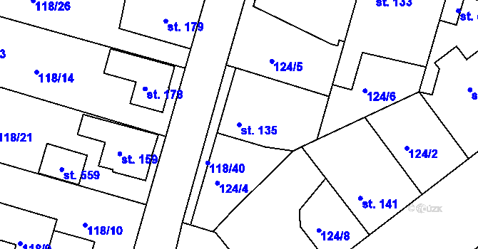 Parcela st. 135 v KÚ Břehy, Katastrální mapa