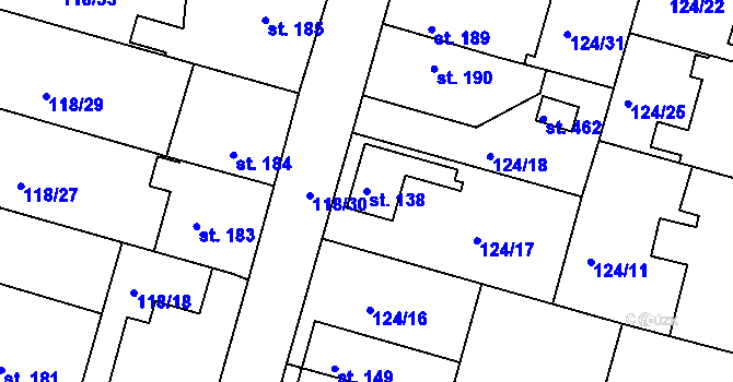 Parcela st. 138 v KÚ Břehy, Katastrální mapa