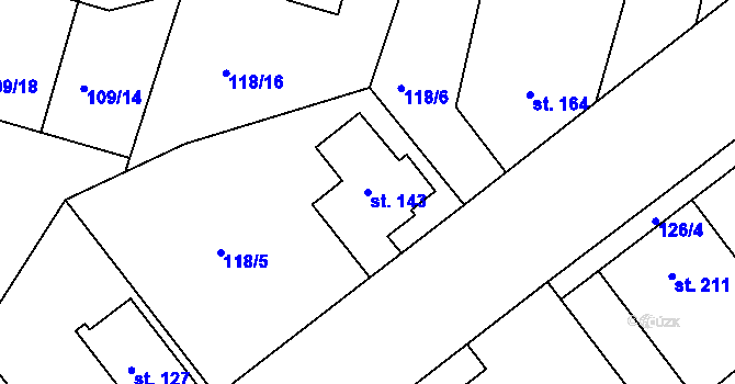 Parcela st. 143 v KÚ Břehy, Katastrální mapa