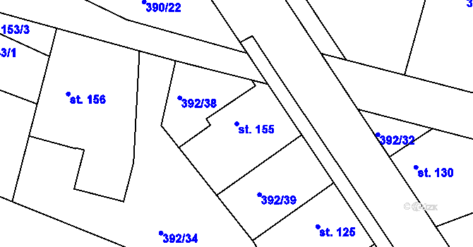 Parcela st. 155 v KÚ Břehy, Katastrální mapa