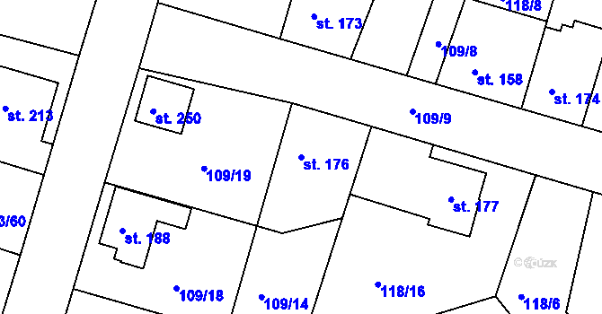 Parcela st. 176 v KÚ Břehy, Katastrální mapa
