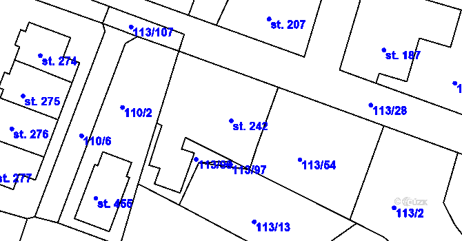 Parcela st. 242 v KÚ Břehy, Katastrální mapa