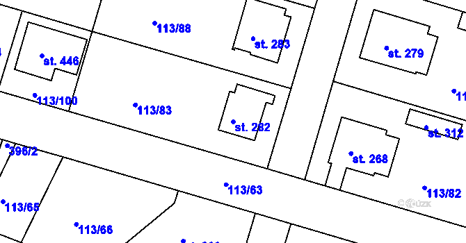 Parcela st. 282 v KÚ Břehy, Katastrální mapa