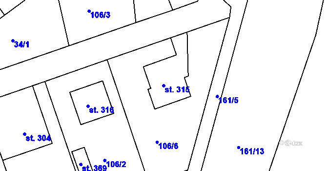 Parcela st. 315 v KÚ Břehy, Katastrální mapa