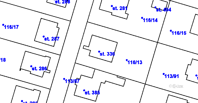 Parcela st. 336 v KÚ Břehy, Katastrální mapa