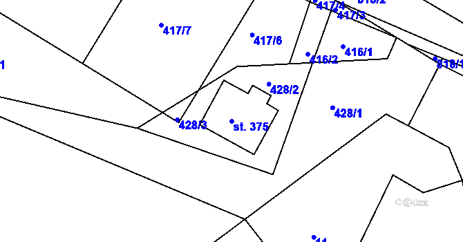 Parcela st. 375 v KÚ Břehy, Katastrální mapa
