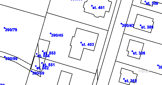 Parcela st. 403 v KÚ Břehy, Katastrální mapa