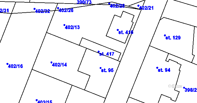 Parcela st. 417 v KÚ Břehy, Katastrální mapa