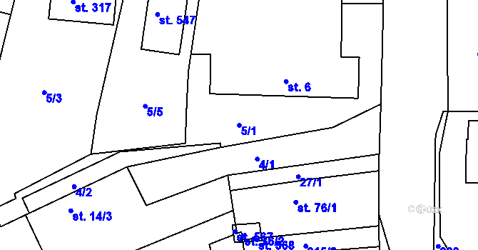 Parcela st. 5/1 v KÚ Břehy, Katastrální mapa