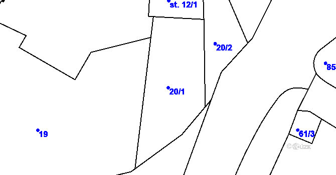 Parcela st. 20/1 v KÚ Břehy, Katastrální mapa