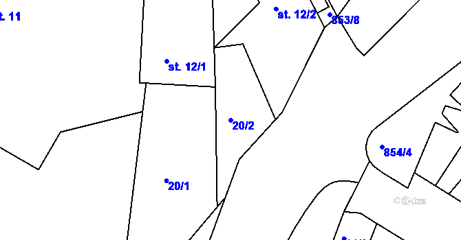 Parcela st. 20/2 v KÚ Břehy, Katastrální mapa