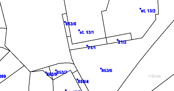 Parcela st. 21/1 v KÚ Břehy, Katastrální mapa