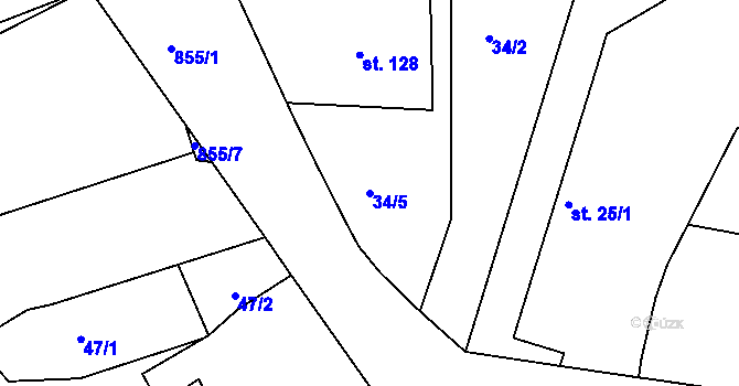 Parcela st. 34/5 v KÚ Břehy, Katastrální mapa