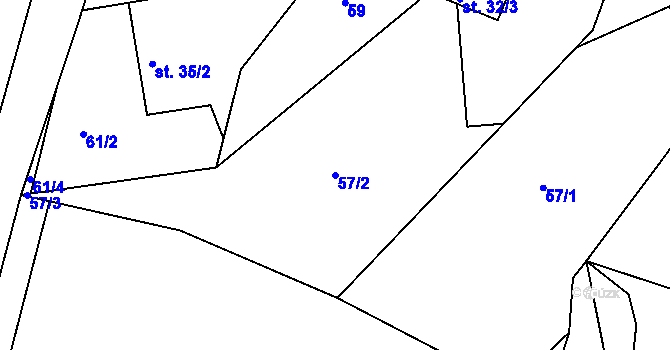 Parcela st. 57/2 v KÚ Břehy, Katastrální mapa