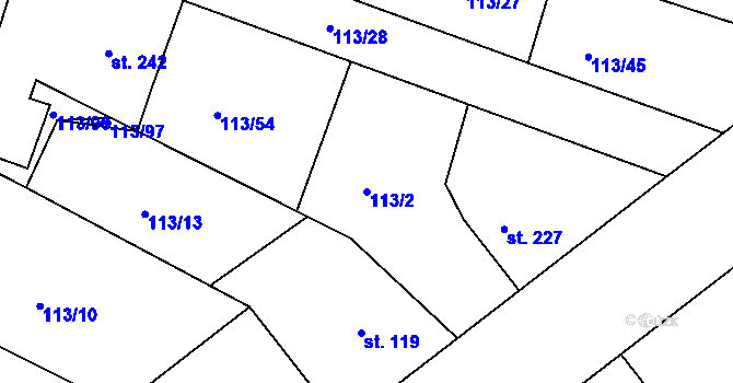 Parcela st. 113/2 v KÚ Břehy, Katastrální mapa