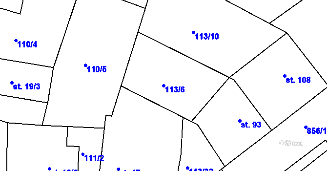 Parcela st. 113/6 v KÚ Břehy, Katastrální mapa