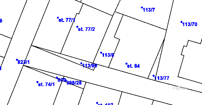 Parcela st. 113/8 v KÚ Břehy, Katastrální mapa