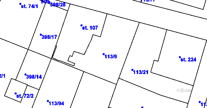 Parcela st. 113/9 v KÚ Břehy, Katastrální mapa