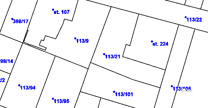 Parcela st. 113/21 v KÚ Břehy, Katastrální mapa
