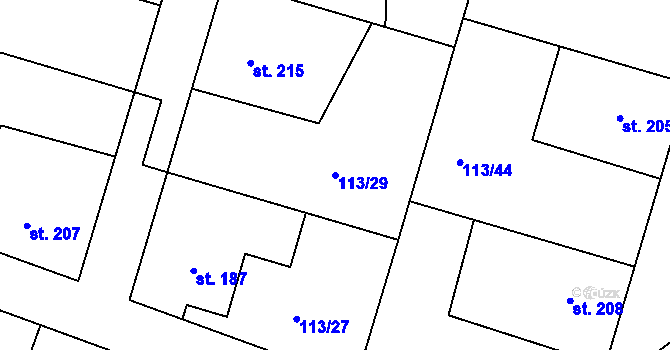 Parcela st. 113/29 v KÚ Břehy, Katastrální mapa