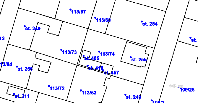 Parcela st. 113/74 v KÚ Břehy, Katastrální mapa
