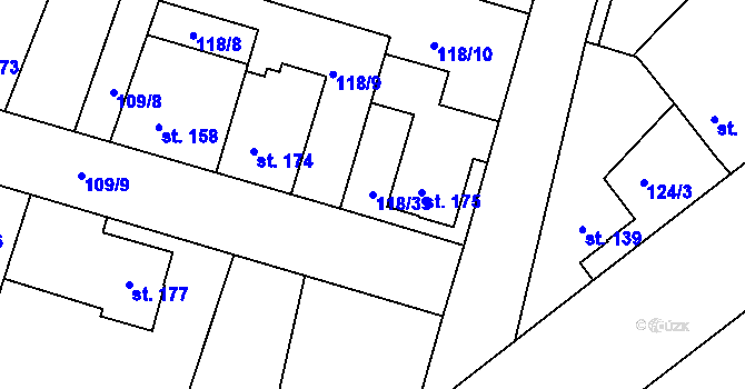 Parcela st. 118/39 v KÚ Břehy, Katastrální mapa