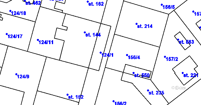 Parcela st. 124/1 v KÚ Břehy, Katastrální mapa