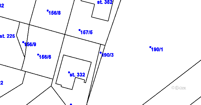 Parcela st. 190/3 v KÚ Břehy, Katastrální mapa