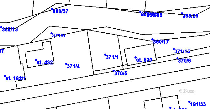Parcela st. 371/1 v KÚ Břehy, Katastrální mapa